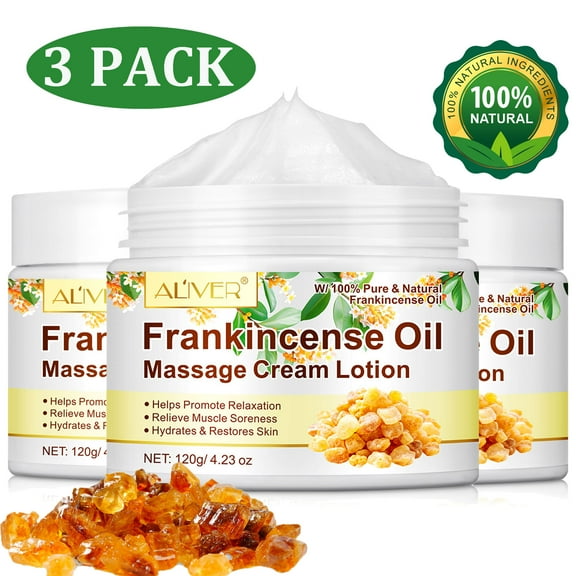 Frankincense Oil Cream for Hydrate Skin, Massage Lotion for Body, Better Relaxation & Stress Relief, Rich in Vitamin E, 3 Pack