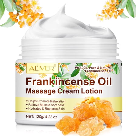 Frankincense Oil Massage Cream Lotion 4.23 oz, W/ 100% Pure & Natural Frankincense Oil, Helps Promote Relaxation, Relieve Muscle Soreness, Hydrates & Restores Skin