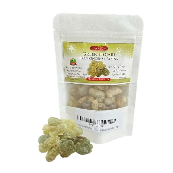 Frankincense Resins Hojari | Green Hojari Frankincense | Natural and Pure Boswellia Sacra Incense | Frankincense Incense Olibanum Gum Bulk | Natural Incense | LUBAN | BAKHOUR | 2 oz