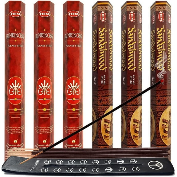 Frankincense & Sandalwood Incense Sticks & Holder Bundle Variety Pack From Hem Trumiri Insense Inscents Insencents Insence