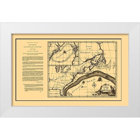 Franklin 14x10 White Modern Wood Framed Museum Art Print Titled - Gulf Stream Atlantic Ocean United States Canada
