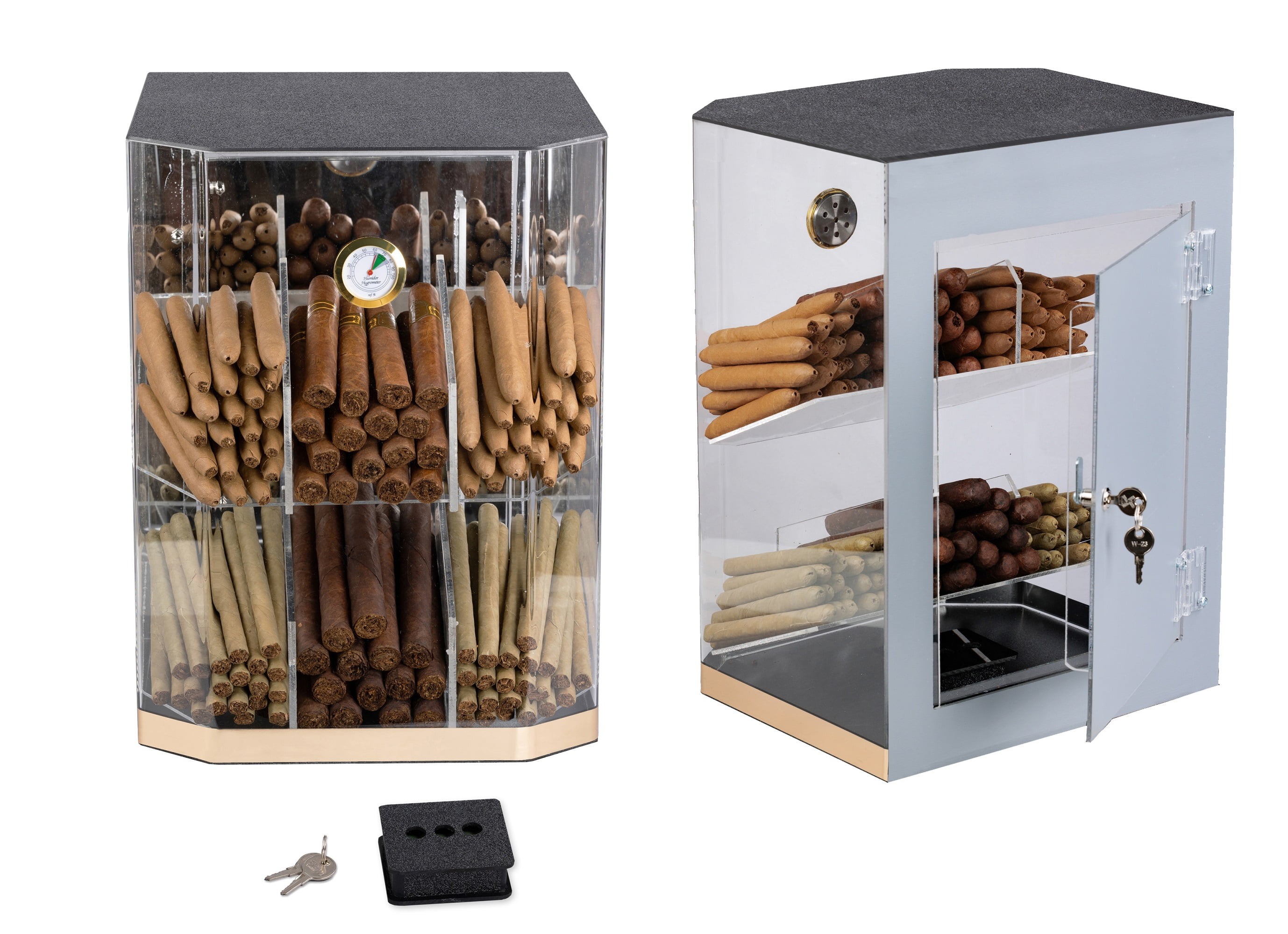 Franklin Acrylic Display Cigar Humidor w/ 6 Bins & Hydrometer - Capacity: 150
