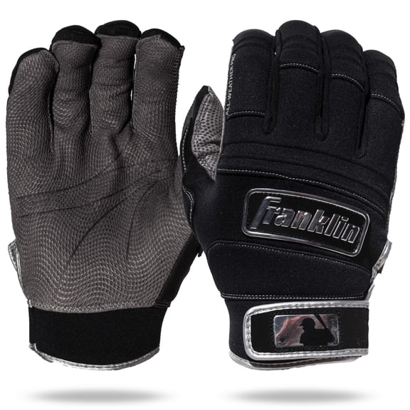 Franklin Sports MLB All-Weather Pro Batting Gloves, Black/Grey, Adult Large