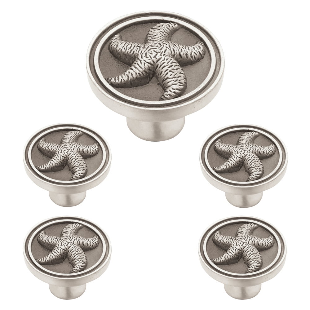 Brushed Satin Pewter Starfish Round Cabinet Knob, 5-Pack