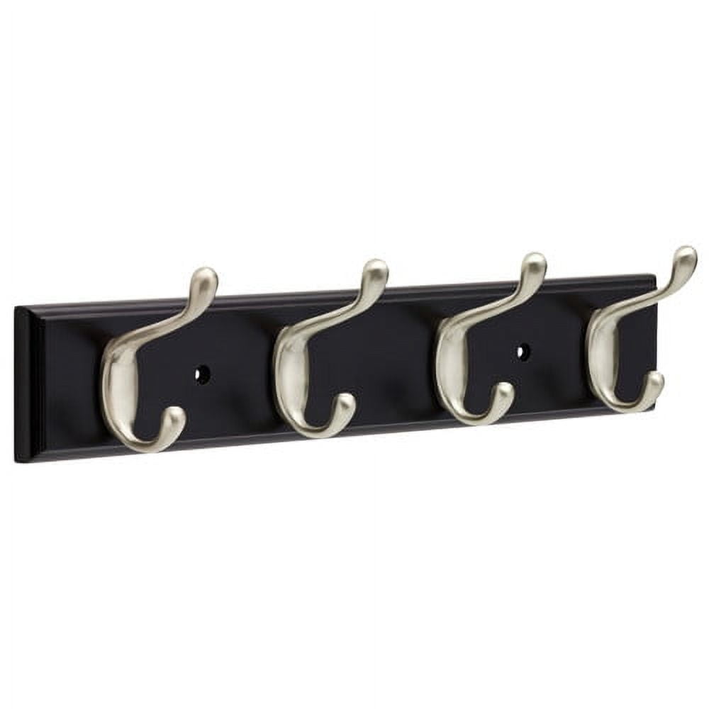 Franklin Brass 16 in. Rail with 4 Heavy Duty Coat and Hat Hooks in Bark and  Satin Nickel 