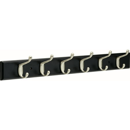 Franklin Brass 27 in. Rail with 6 Heavy Duty Coat and Hat Hooks in Bark and Satin Nickel