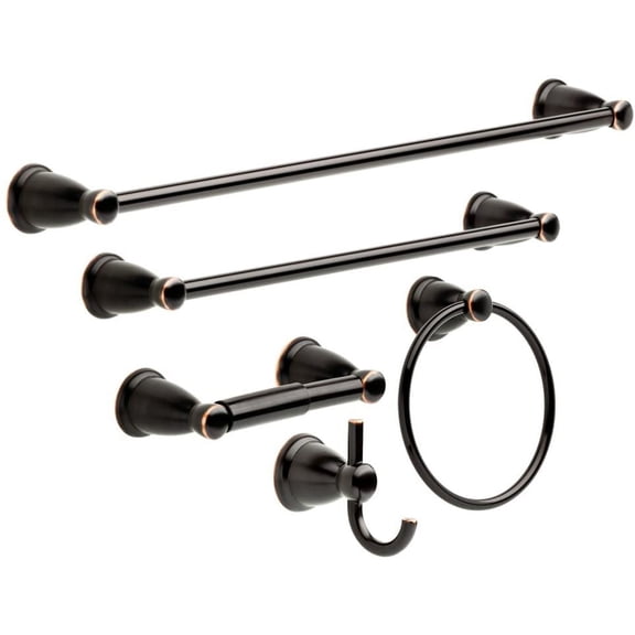 Franklin Brass 5-Piece Oil Rubbed Bronze Bathroom Hardware Set - 18" & 24" Towel Bars, Ring, Toilet Paper Holder, Hook - Easy Install, Durable Zinc/Steel