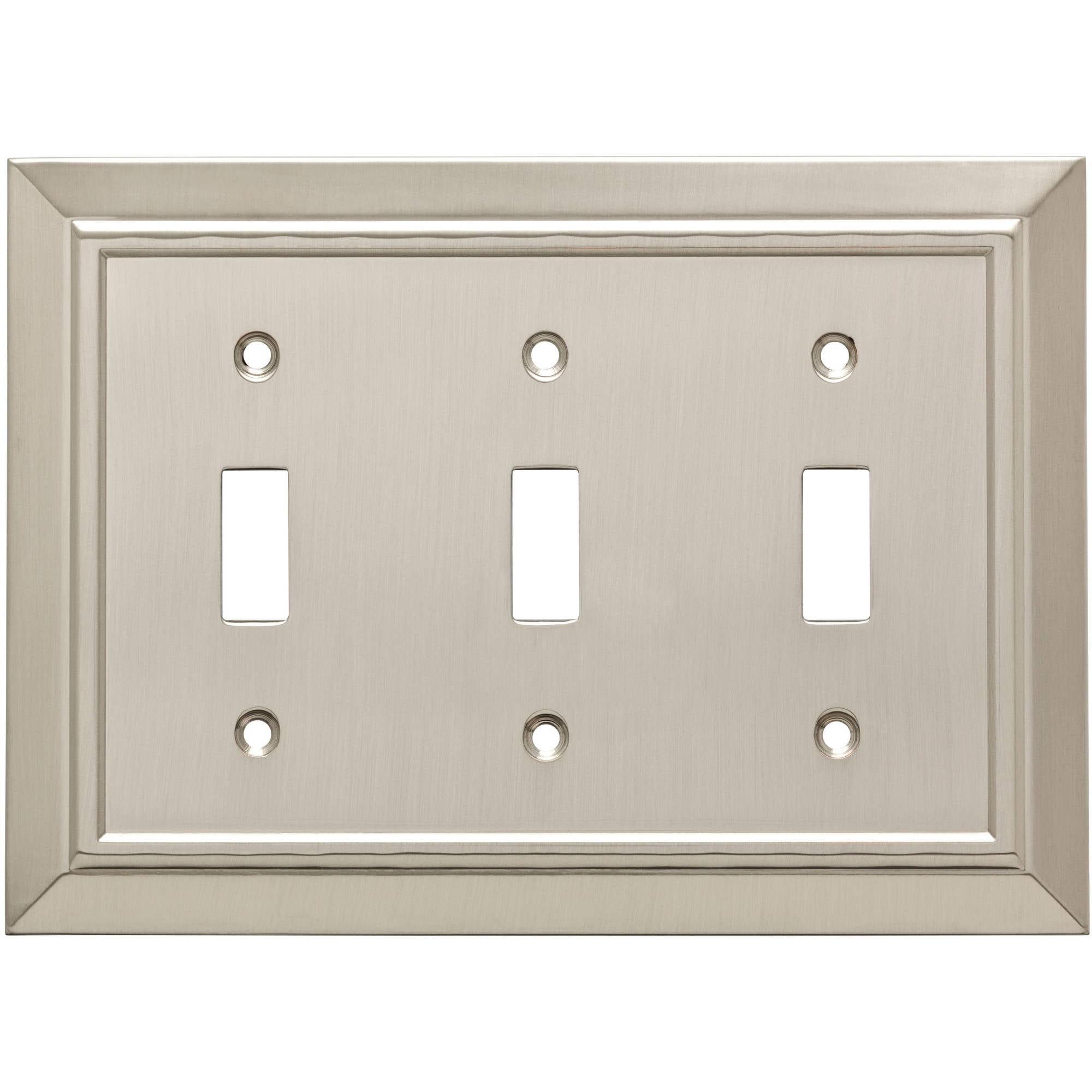 Brushed Nickel 3-Gang Classic Architecture Light Switch Plate