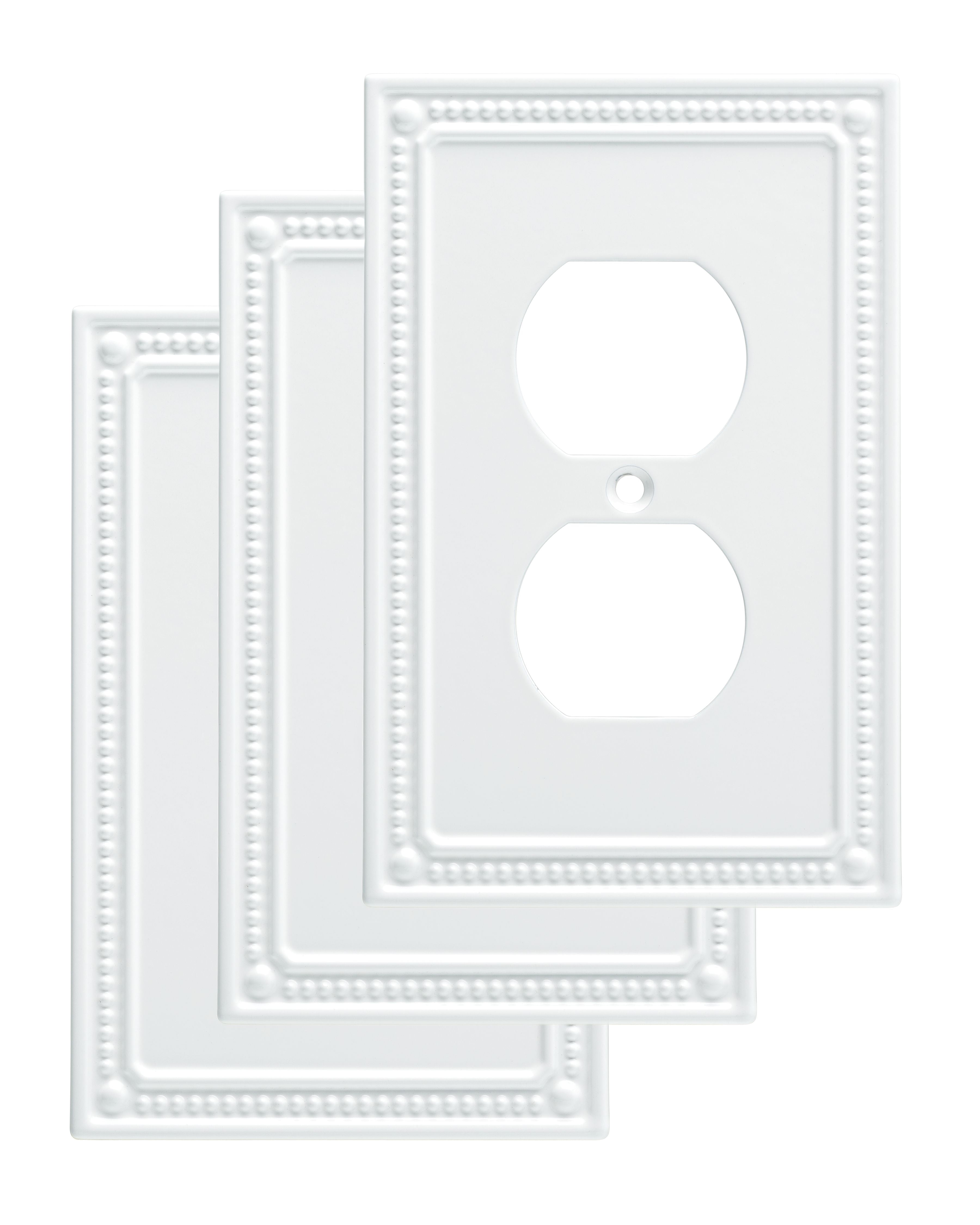 Pure White Beaded 1-Gang Duplex Metal Wall Plate