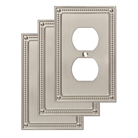 Franklin Brass Classic Beaded (3-Pack) Outlet Covers Brushed Nickel 1-Gang Wall Plate Single Duplex Switch Plates Electrical Guard W35059V-SN-C