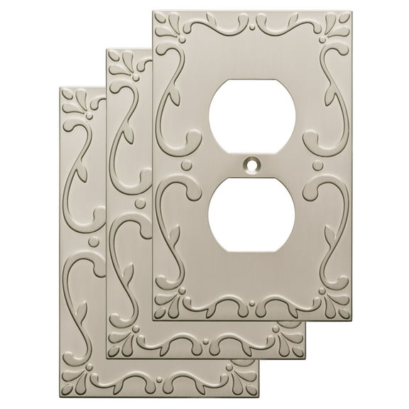 Franklin Brass Classic Lace Single Duplex Wall Plate in Satin Nickel, 3-Pack