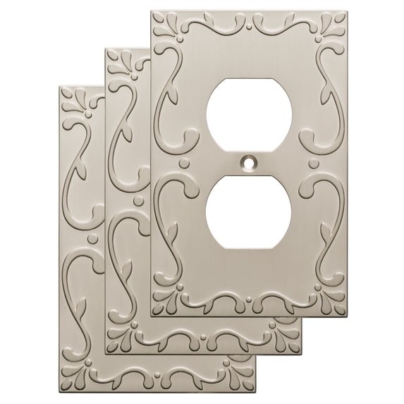 Franklin Brass Classic Lace Single Duplex Wall Plate in Satin Nickel, 3-Pack