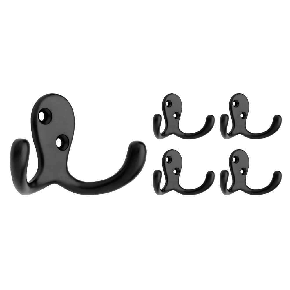 Matte Black Double Prong Wall Mounted Robe Hook Set