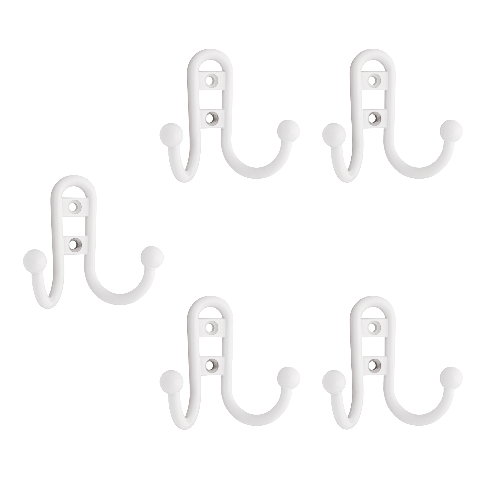 Franklin Brass Double Prong Robe Hook with Ball End, White (5Pack