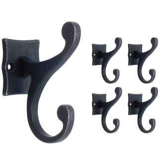 5-Pack Black Metal Coat Hooks - Double Prong, Rustproof, Holds 35 Lbs For Walls & Doors