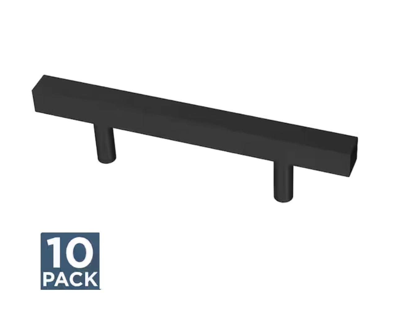 Matte Black Modern Rectangular Bar Cabinet Pulls, 3-inch Center to Center, Set of 10