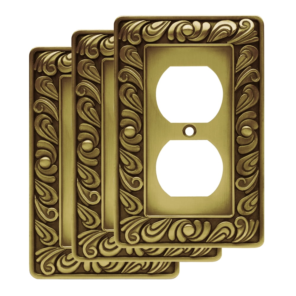 Paisley Antique Brass Decorative Single Duplex Outlet Wall Plate Set