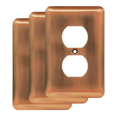 Franklin Brass Stamped Round Single Duplex Wall Plate in Antique Copper, 3-Pack