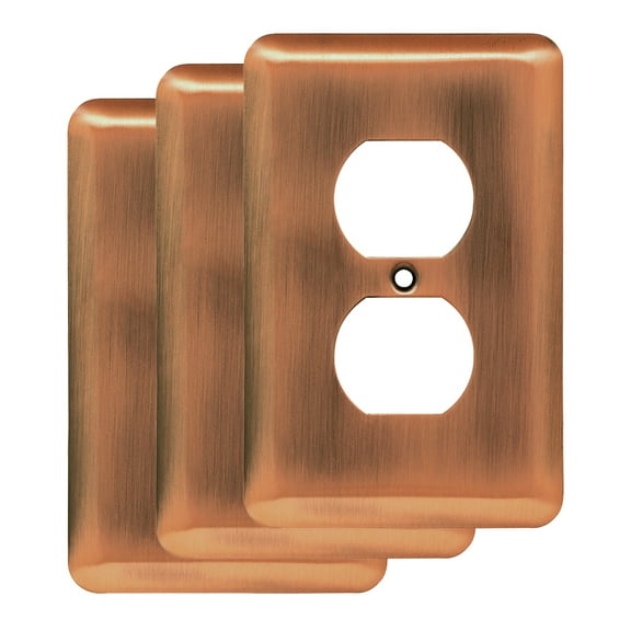 Franklin Brass W10249V-AC-R Stamped Steel Round Single Duplex Outlet Wall Plate, Switch Plate & Cover - Antique Copper - Pack of 3