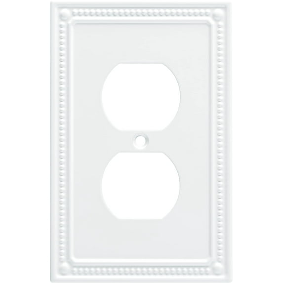 Franklin Brass Classic Beaded (1-Pack) Outlet Covers Pure White 1-Gang Wall Plate Single Duplex Switch Plates Electrical Guard W35059-PW-C