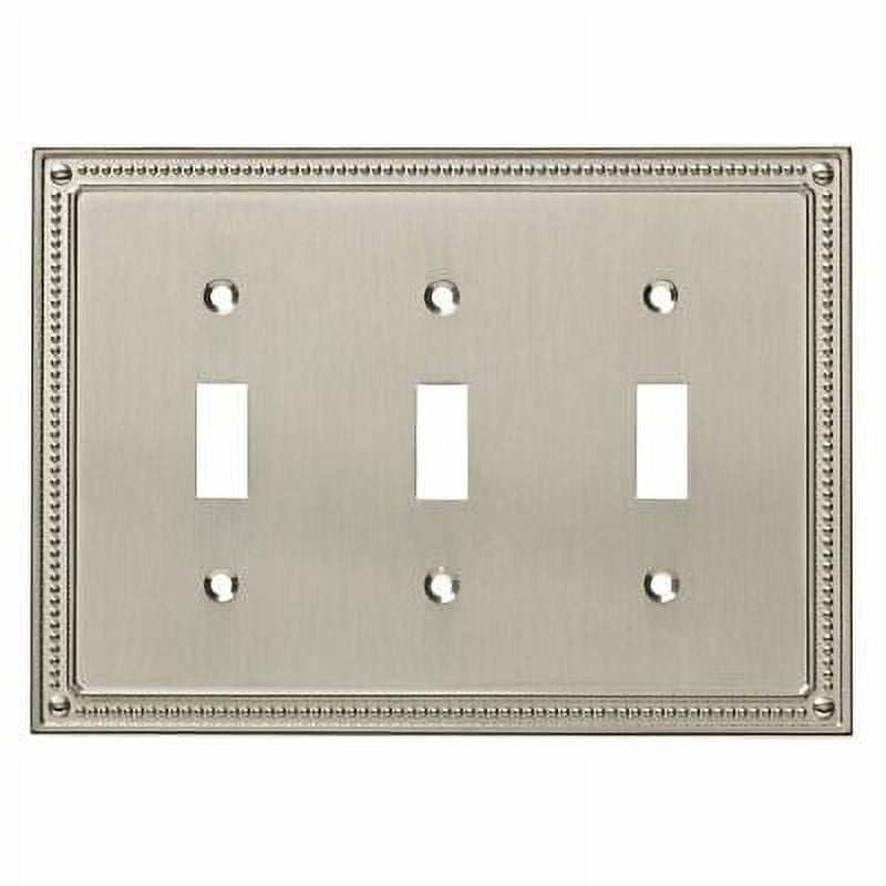 Brushed Nickel Classic Beaded Triple Toggle Switch Wall Plate
