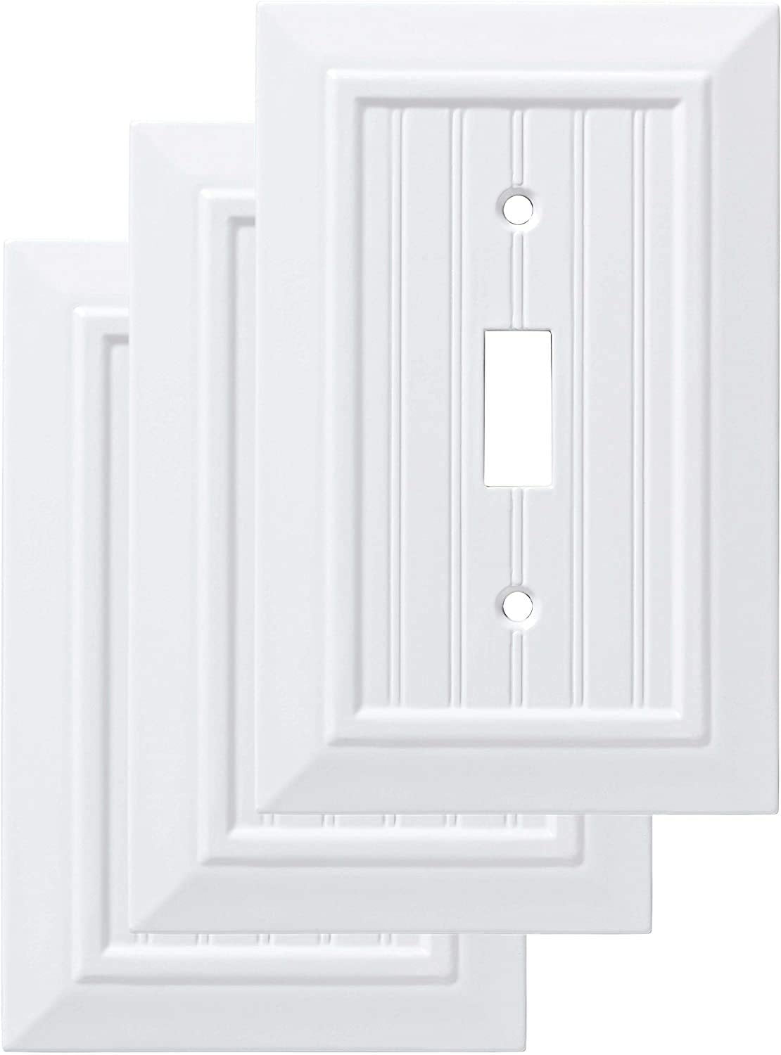 Franklin Brass W35265V-PW-C Classic Beadboard Single Wall Switch Plate/Cover, 3 Pack, Pure White, 3-Pack, 3 Count