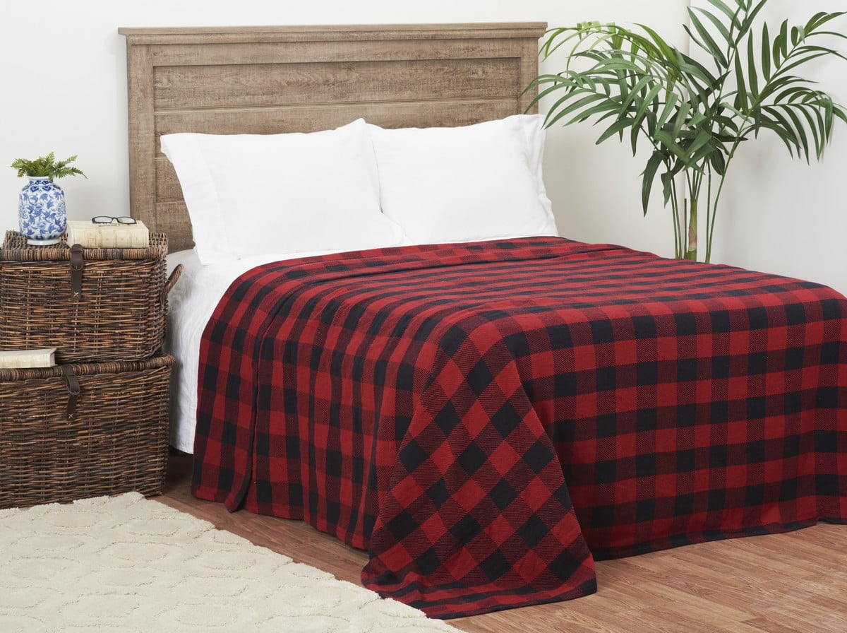 Franklin Buffalo Check Gingham Plaid Woven Black And Red Queen Blanket