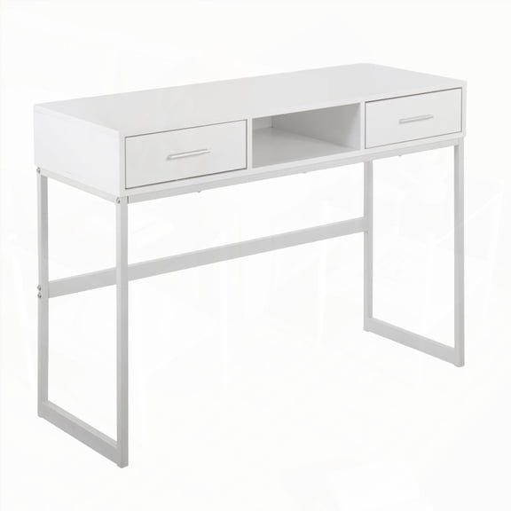 Franklin Contemporary Console Table with White Metal and Wood by LumiSource - Concealed Storage & Sleek Metal Frame