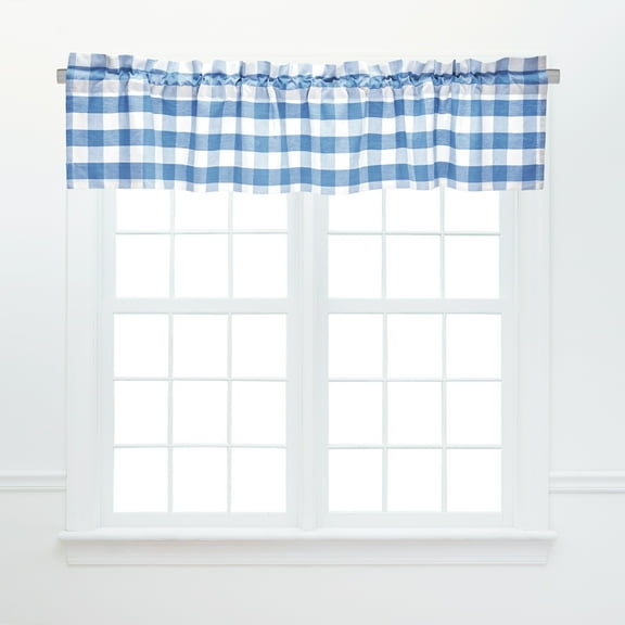 Franklin Cornflower Blue Gingham Checkered Cotton 16" x 72" Window Valance Curtain