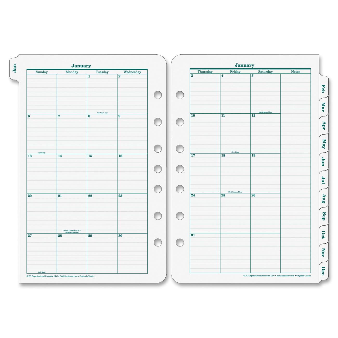 Franklin Covey Original Planning Sys Monthly Refill Tabs