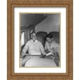 thumbnail image 1 of Franklin D. Roosevelt, with map on lap, aboard a plane crossing the Atlantic, with Captain Otis Bryan. 18x24 Double Matted Gold Ornate Framed Art Print, 1 of 2