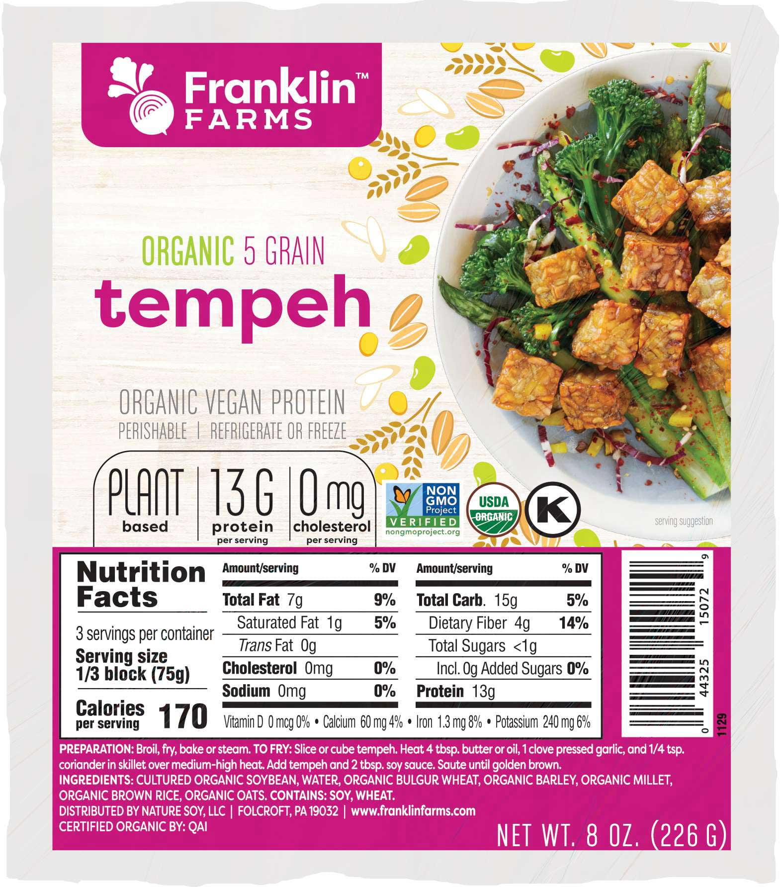 Franklin Farms Organic Five Grain Tempeh, 8 Ounce 12 per case
