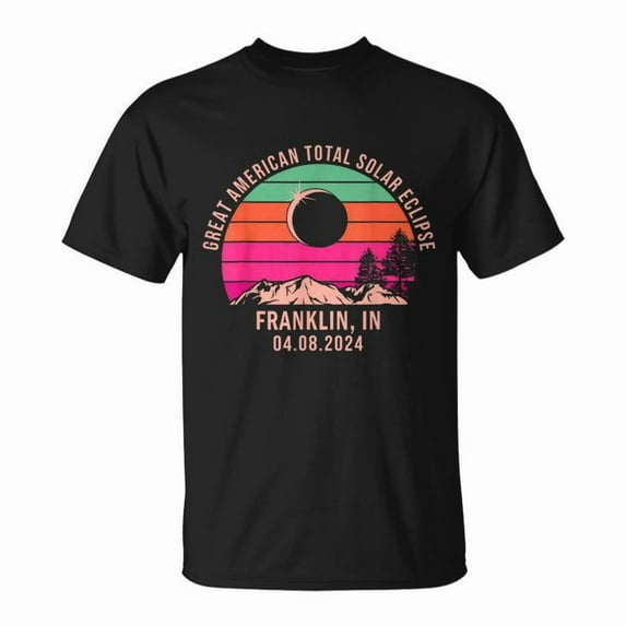 Franklin Indiana Total Solar Eclipse 2024 Tee – Unisex Adult Cotton T-Shirt Featuring April 8 Totality Graphic for Casual or Commemorative Wear, Size L, Color Black