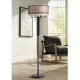 thumbnail image 1 of Franklin Iron Works Alamo Industrial Rustic Floor Lamp 62" Tall Bronze Metal Sheer Organza Outer Linen Fabric Inner Double Drum Shade for Living Room, 1 of 10