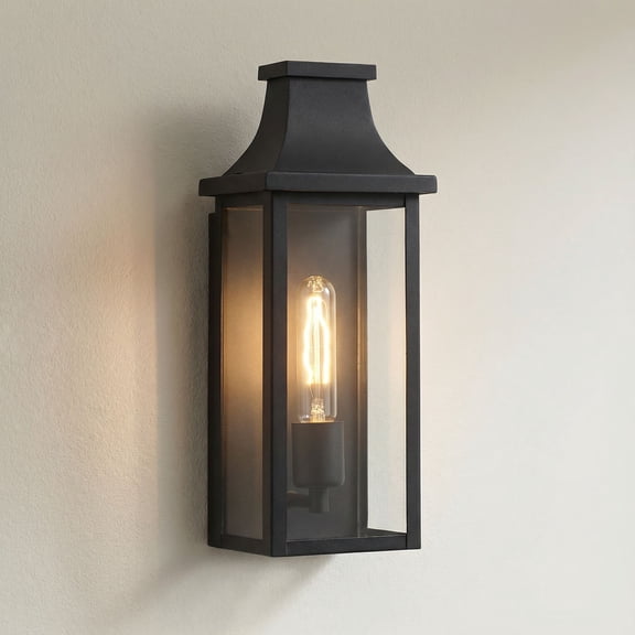 Franklin Iron Works Andres 15" High Textured Black Pocket Lantern Outdoor Wall Light
