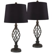 Franklin Iron Works Annie Modern Industrial Table Lamps 28" Tall Set of 2 Bronze Iron Black Faux Silk Drum Shade for Bedroom Living Room Bedside Kids