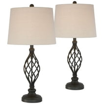 Franklin Iron Works Annie Modern Industrial Table Lamps 28" Tall Set of 2 Bronze Iron Cream Tapered Drum Shade for Bedroom Living Room Nightstand