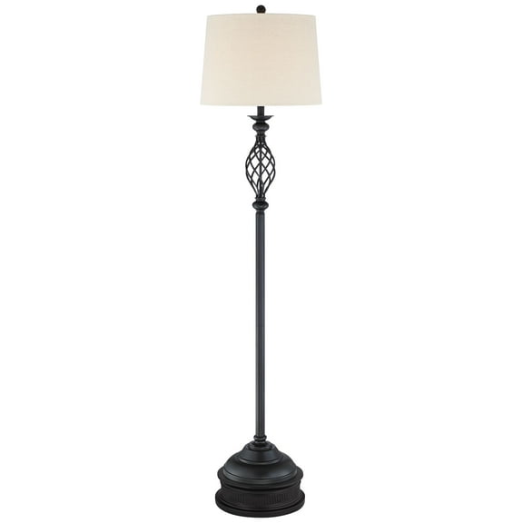 Franklin Iron Works Annie Rustic Floor Lamp with Black Riser 67 1/2" Tall Bronze Iron Scroll Cream Hardback Drum Shade for Living Room Bedroom Office