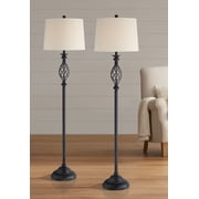 Franklin Iron Works Annie Traditional 63" Tall Standing Floor Lamps Set of 2 Lights Iron Scroll Brown Bronze Finish Living Room