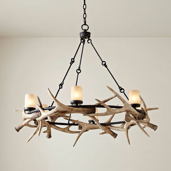Franklin Iron Works Antler Lodge Black Chandelier 36 3/4" Wide Farmhouse Rustic Antler Deer Horn 6-Light LED Fixture for Dining Room Kitchen Island