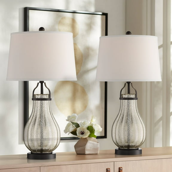Franklin Iron Works Arian 27 1/2" Tall Modern Table Lamps Set of 2 Oil Rubbed Bronze Finish Metal Mercury Glass Living Room