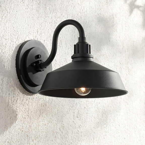 Franklin Iron Works Arnett Rustic Farmhouse Outdoor Barn Light Fixture Black Dusk to Dawn Gooseneck 10 1/2" for Post Exterior Barn Deck House Porch