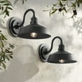 thumbnail image 1 of Franklin Iron Works Arnett Rustic Industrial Farmhouse Outdoor Barn Light Fixtures Set of 2 Black Dusk to Dawn Gooseneck 10 1/2" for Exterior Deck, 1 of 8