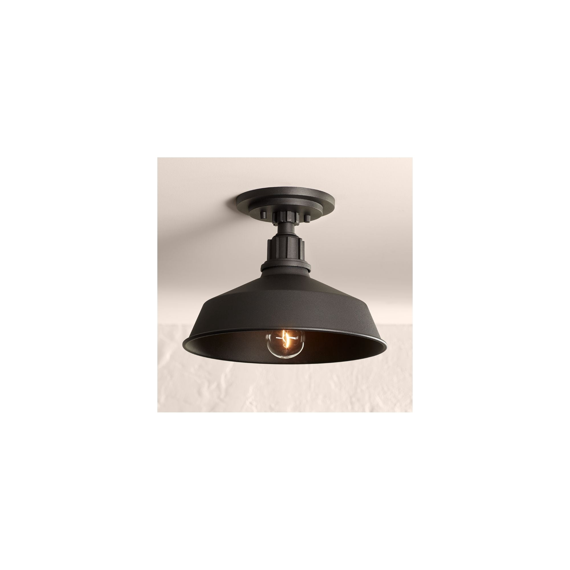 Franklin Iron Works Arnett Rustic Industrial Semi Flush Mount Outdoor Ceiling Light Black 12" Damp Rated for Post Exterior Barn Deck House Porch Yard