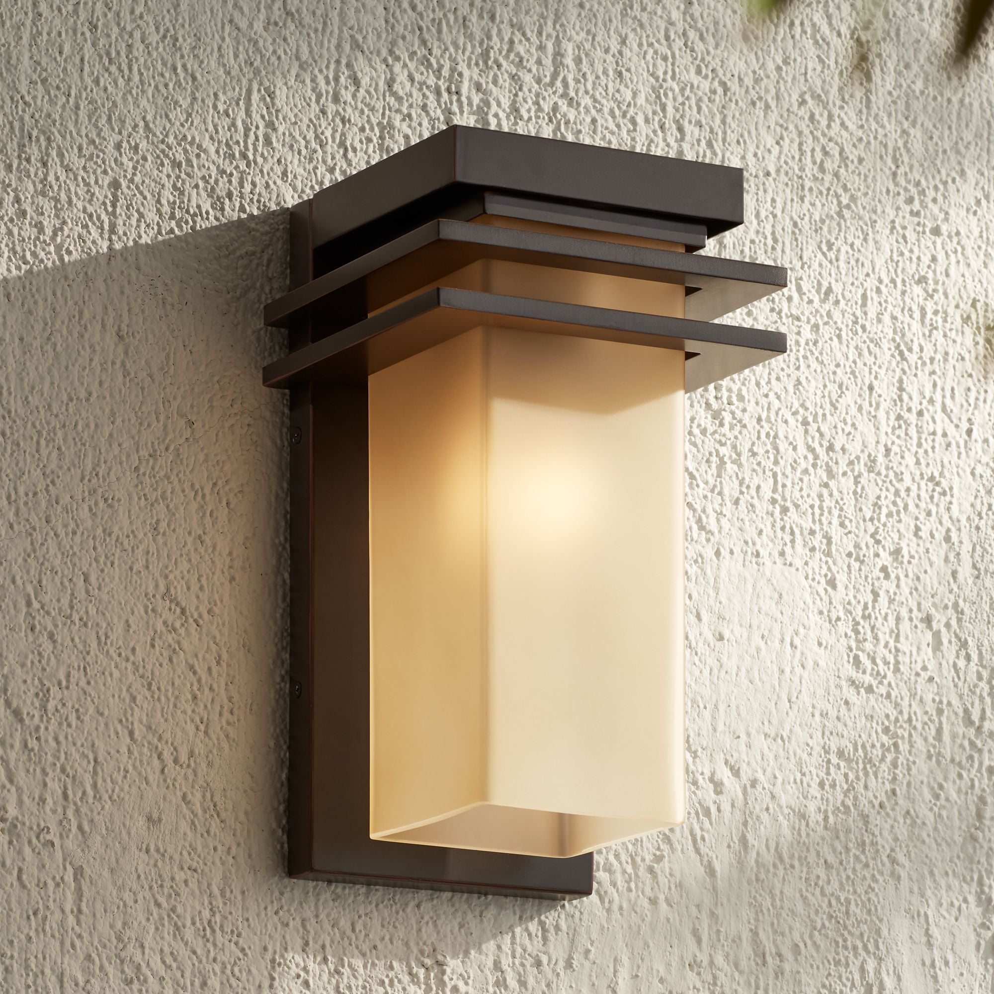 19" Bronze and Amber Glass Mission Style Outdoor Wall Light