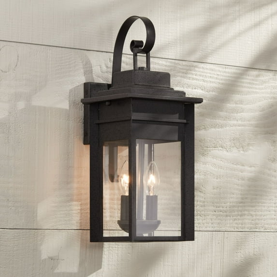 Franklin Iron Works Bransford Mission Outdoor Wall Light Fixture Black Specked Gray 17" Clear Glass Panels for Post Exterior Barn Deck House Porch