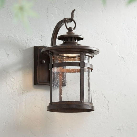 Franklin Iron Works Callaway Modern Industrial Outdoor Wall Light Fixture Bronze LED 11 1/2" Seedy Glass for Post Exterior Barn Deck House Porch Yard