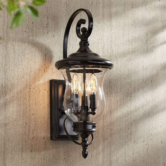 Franklin Iron Works Carriage Vintage Outdoor Wall Light Fixture Bronze LED 22" Clear Seedy Glass for Post Exterior Barn Deck House Porch Yard Patio