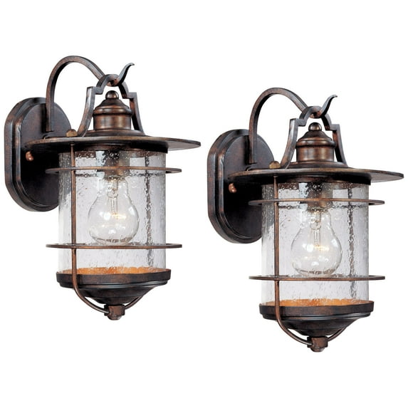 Franklin Iron Works Casa Miranda Rustic Industrial Outdoor Wall Light Fixtures Set of 2 Vintage Bronze 12" Clear Seedy Glass for Post Exterior