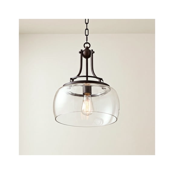 Franklin Iron Works Charleston Bronze Pendant Chandelier 13 1/2" Wide Modern LED Clear Glass for Dining Room House Kitchen Island Entryway Bedroom